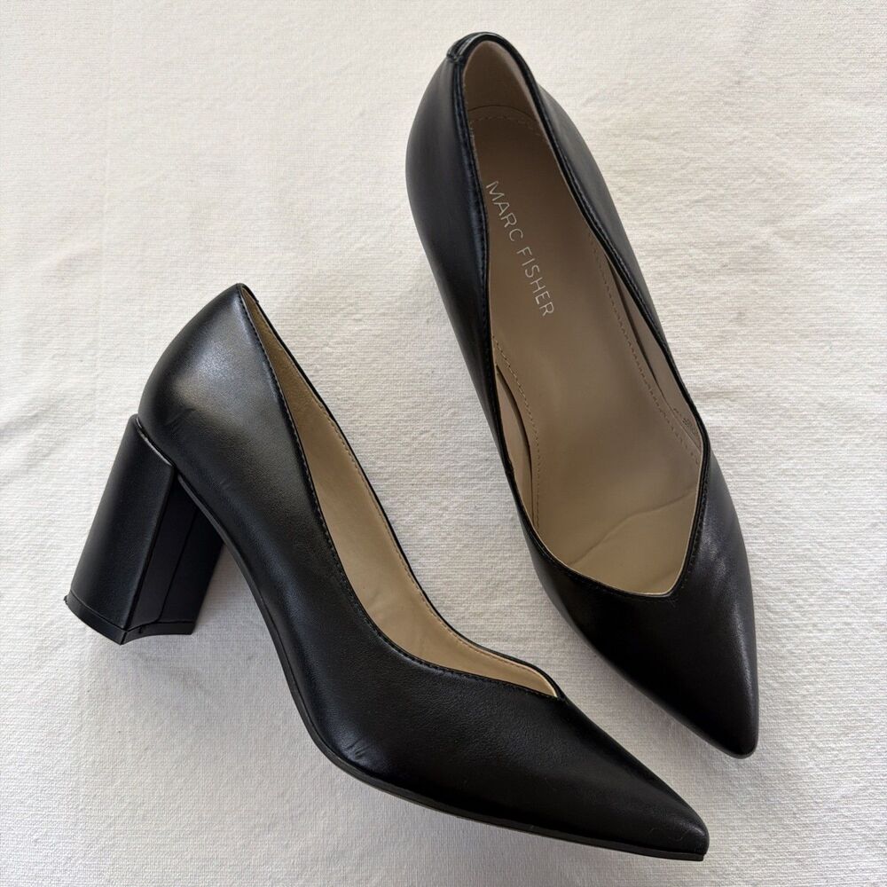 Marc Fisher Caitlin Block Heel Black Pumps Pre-Owned Sz 7M Pre-owned